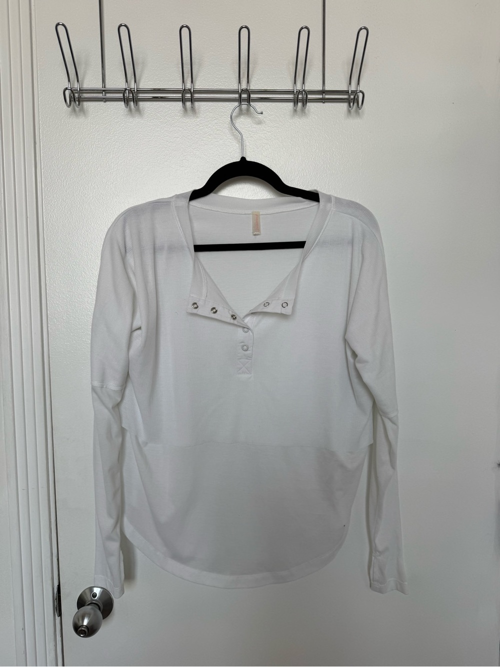 Free People White Long-Sleeve Snap Henley Top